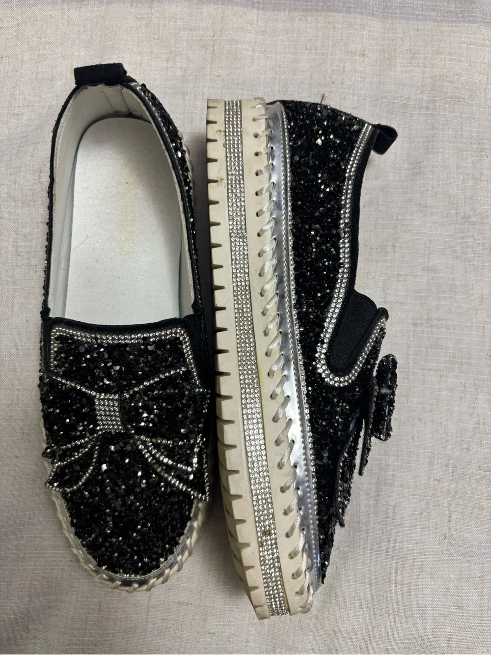 Silver Crystal Bow Slip-On Women's Sneakers$30 both or $17 each